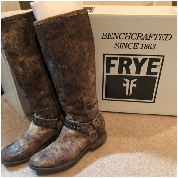 Frye signature studded harness rustic brown leather boots size 6 - Picture 15 of 16